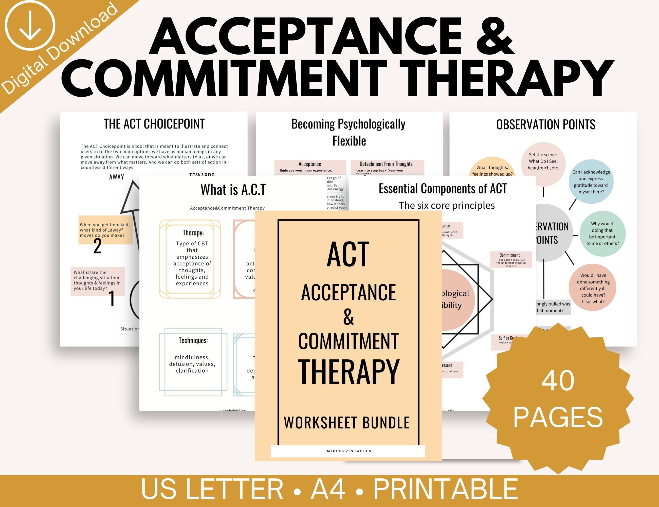 Acceptance and Commitment Therapy for Anxiety Worksheets Etsy
