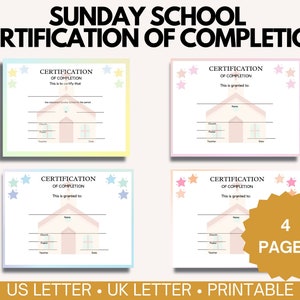 Modelo de Certificado da Escola Dominical para Imprimir | Certificado de Conclusão Cristão | PDF Editável | Prêmio da Igreja em Tamanho de Carta dos EUA