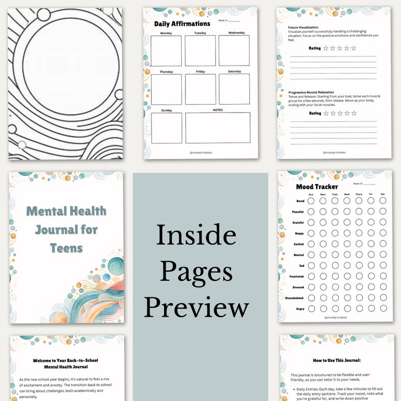 Back to School Mental Health Journal for Teens Mood Tracker