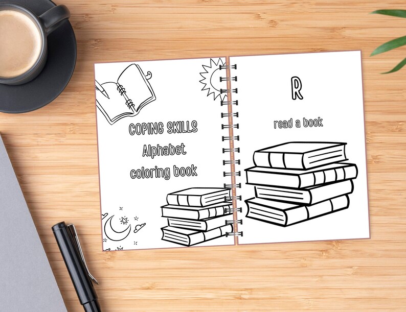 Printable Coping Skills Alphabet Coloring Pages Self Care Etsy