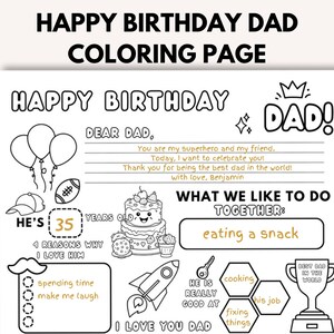 Happy Birthday Daddy Coloring Page, Printable Birthday Card for Dad ...