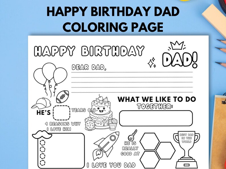Happy Birthday Daddy Coloring Page, Printable Birthday Card for Dad ...