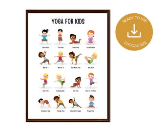 Yoga Poses Poster For Kids Montessori, Morning Yoga Routine for Children, Yoga for Toddlers,  Kids mindfulness, Montessori Toddler Playroom