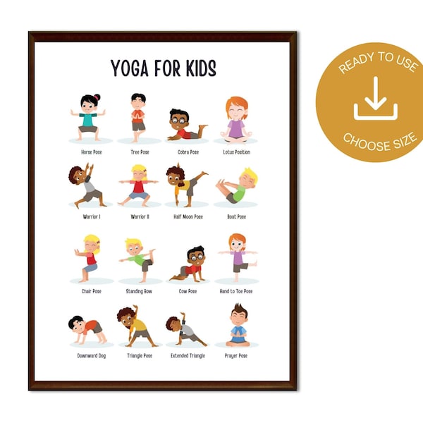 Yoga Poses Poster For Kids Montessori, Morning Yoga Routine for Children, Yoga for Toddlers,  Kids mindfulness, Montessori Toddler Playroom