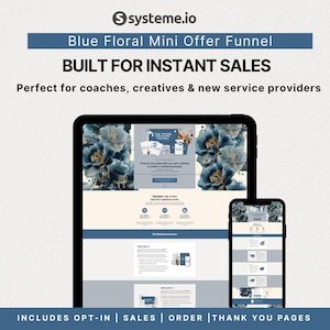 Systeme.io Mini Funnel Template | Blue Floral Coaching Funnel | Low Ticket Offer Sales Funnel | Feminine Chic Editable Funnel