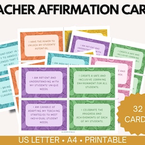 Lehrer Affirmation Karten zum Ausdrucken | 32 Positive Karten + 12 Blanko | Self-Care & Motivation für Lehrkräfte | US Letter und UK