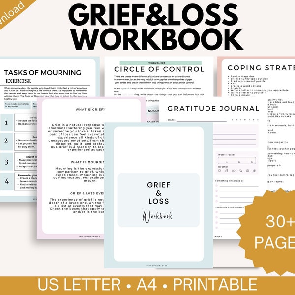 Grief worksheets, Grief Journal Printable, Bereavement Therapy, Coping with Grief Workbook, Grief and Loss, Stages of Grief,Therapy Tools