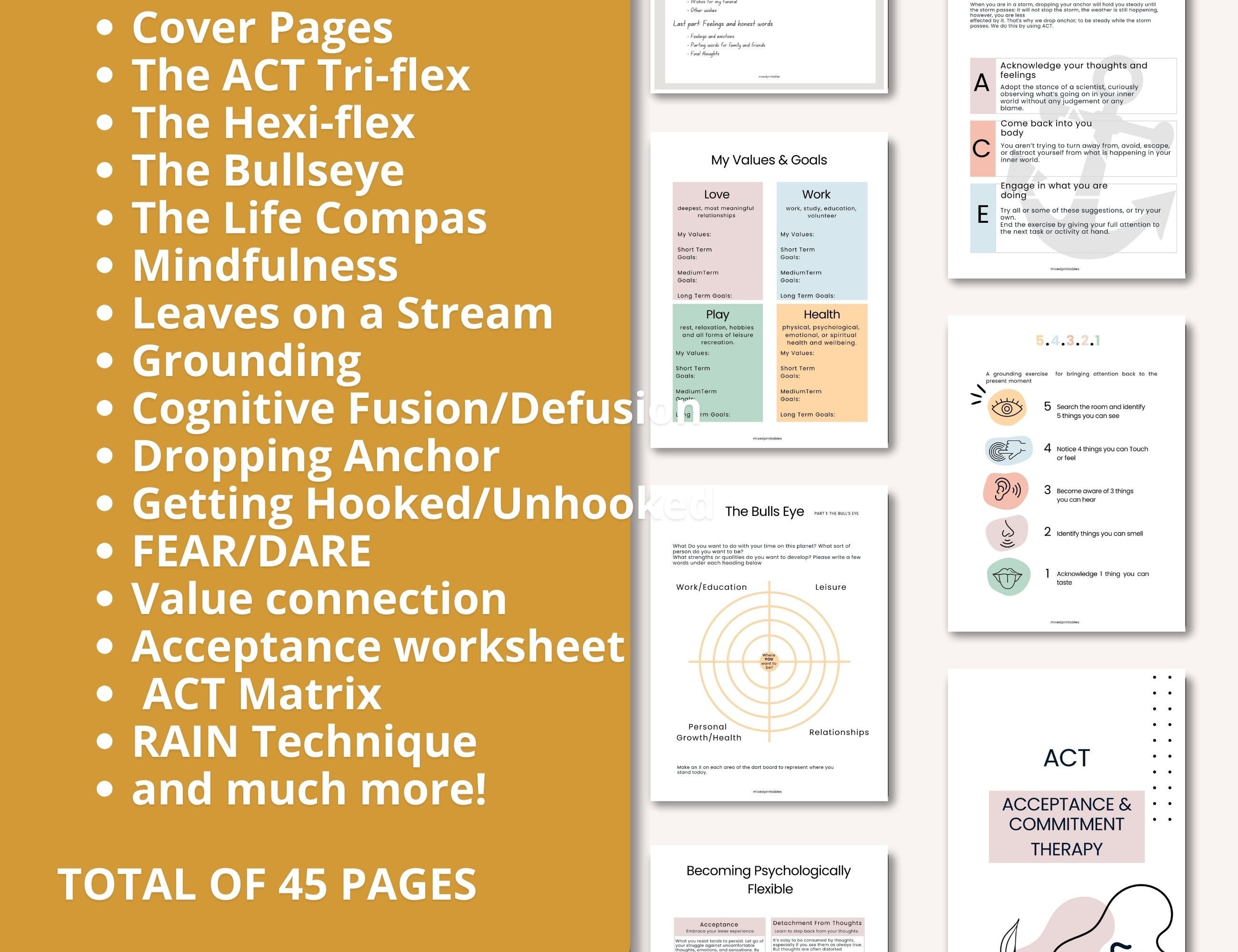 ACT Therapy Workbook Printable PDF | Acceptance & Commitment Therapy ...