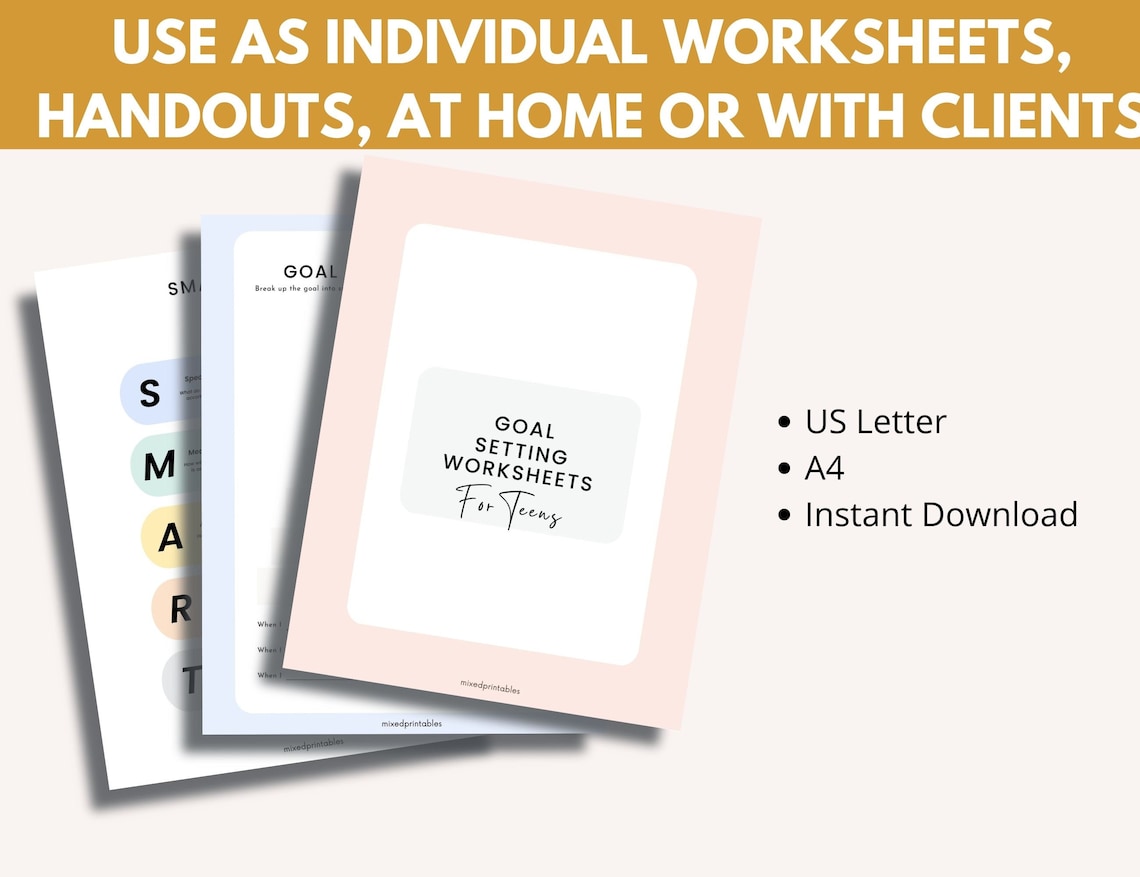 SMART Goals Worksheets for Teens Plan, Track, and Achieve Your Goals, Habit Tracker, Therapy