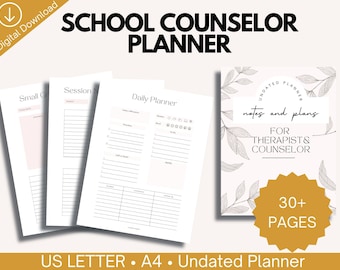 Planificador imprimible para consejeros escolares / Notas de sesión y seguimiento de carga de trabajo (PDF)