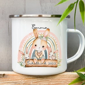 Enamel Mug | Personalized children's mug for school enrollment | Bunny - school child 2023