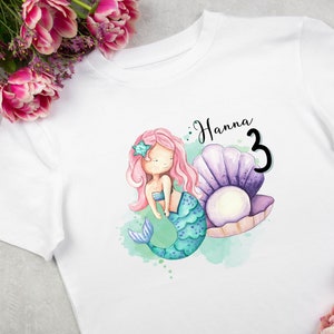 Personalized t-shirts for children for their birthday - mermaid motif - with name and age