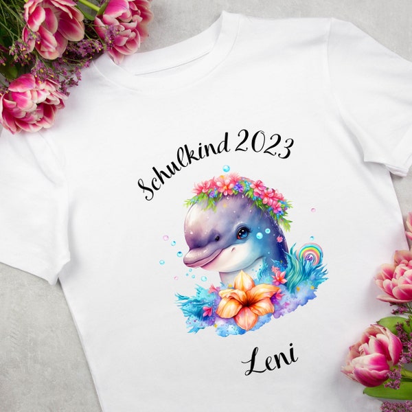 Personalisierte T-Shirts für Kinder zum Schulstart - Delfin - Mit Namen - Schulkind 2023