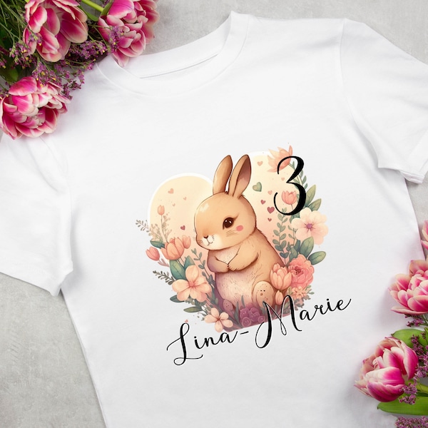 Personalisierte T-Shirts für Kinder zum Geburtstag - Hase - Mit Namen und Alter - Individuelle Geburtstagsgeschenke