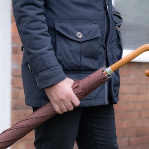 Ultra-Luxury Large Walking Umbrella Real wood Crook Handle Anti UV Chocolate Brown color