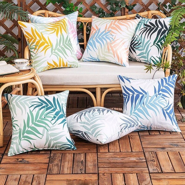 Outdoor Patio Water-Resistant cushion Covers with Filler pads in Palm tropical colourful print 50cm x 50cm