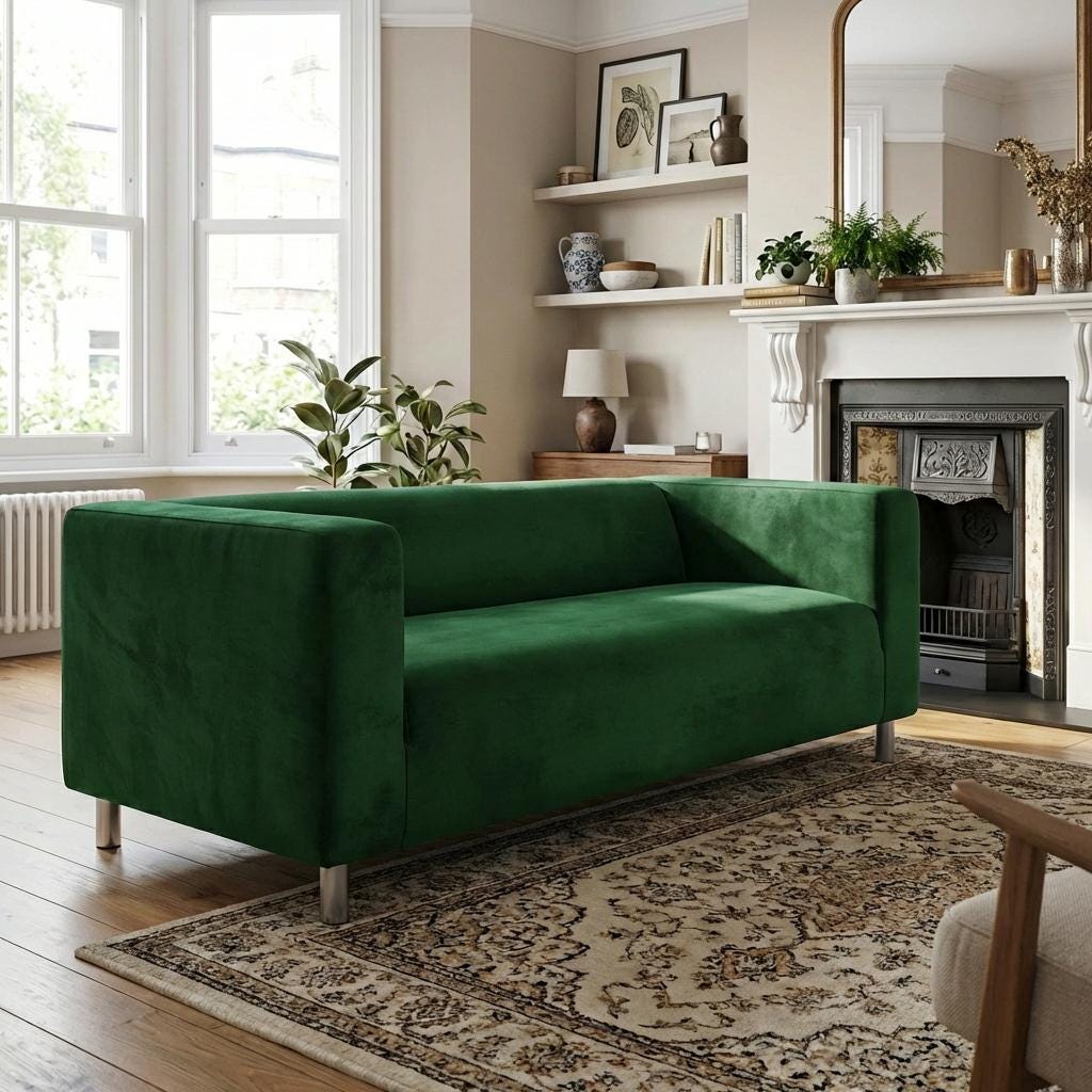 Klippan Cover Fitted Sofa Slipcover Forest Green Soft Velvet