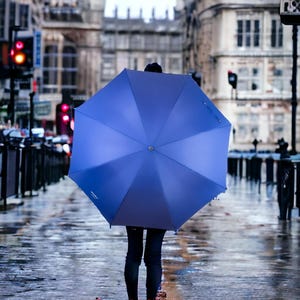 HideWise London Stylish Windproof Walking Umbrella – Strong Wooden J-Handle, UV Protection, Automatic Open, for Rain & Sun (Cobalt Blue)