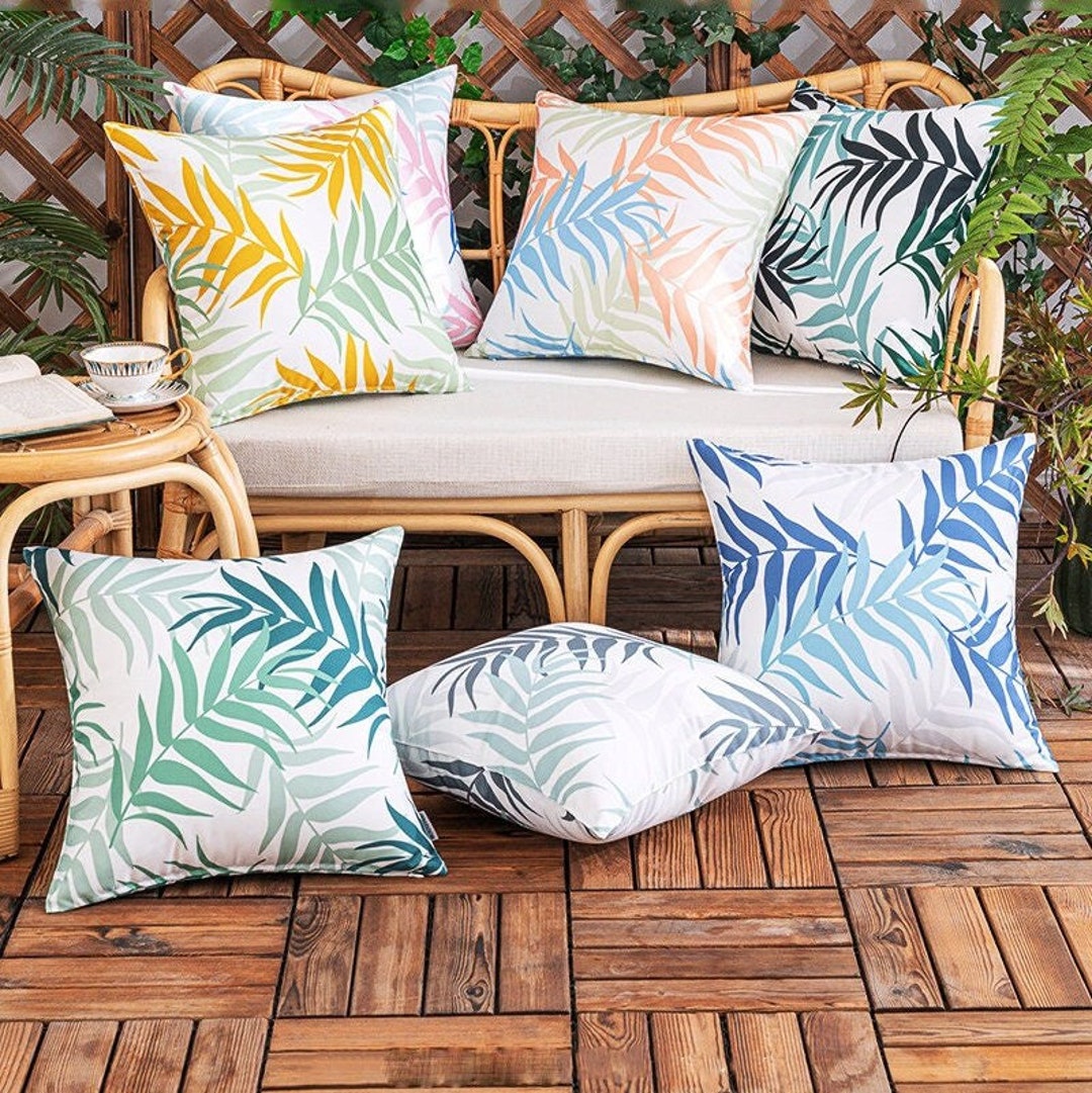 Outdoor Patio Waterresistant Cushion Covers With Filler Pads in Palm Tropical Colourful Print