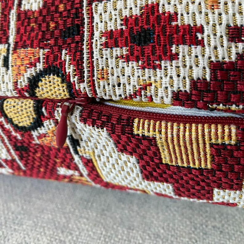 Patchwork cushion cover hidden zip, burgundy