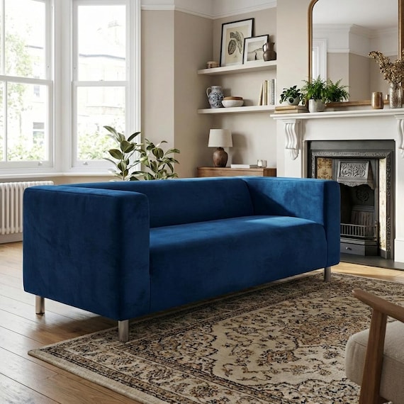 Klippan Bezug ausgestattet Sofa Husse Preußisch Blau Weicher Samt Stoff Passend für 2 Sitzer Zweiersofa Haustierfreundlich maschinenwaschbar