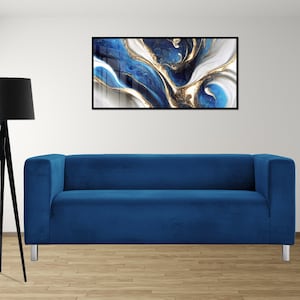 Klippan Sofa Cover Prussian Blue Velvet Fits Loveseat Cover Made to Measure Slipcover Replacement Cover for two 2 seater sofa, Pet Friendly