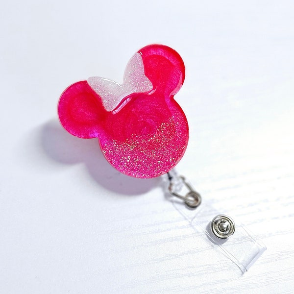 Hot Pink Mouse Badge Reel | Disney Badge Reel | Nurse Badge Reel | White Sparkles Mouse Badge Reel | Minnie Mouse Badge Reel | Pink Pearl