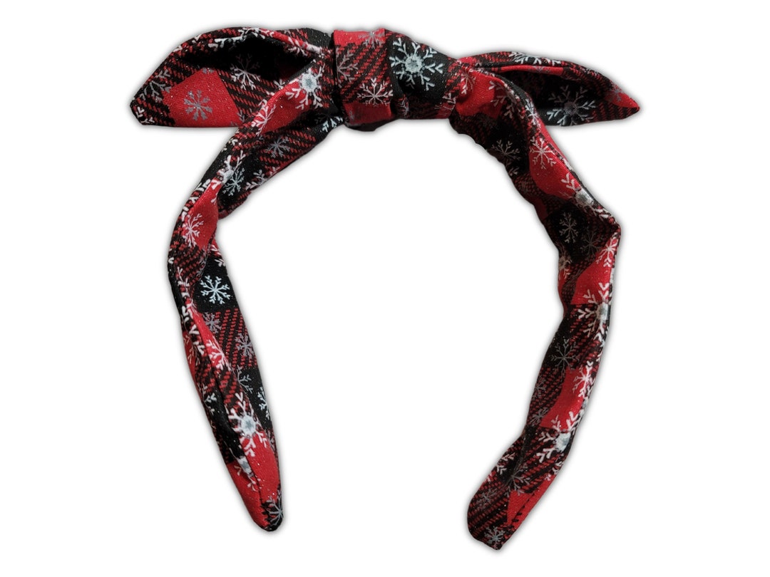 Snowflakes on Plaid Headband, Bow Knot Headband, Christmas  display picture 1