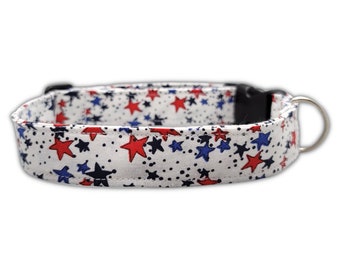 Stars Patriotic Dog Collar, 4th Of July Dog Collar, Custom Dog Collar, Red White and Blue Dog Collar, Personalized Dog Collar