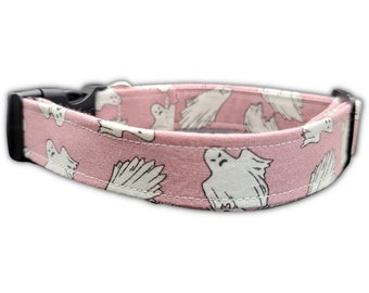 Pink Ghost Glow in the Dark Dog Collar, Pink and White Pet Collar, Custom Dog Collar, Halloween Dog Collar, Disney Dog Collar