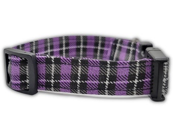 Purple Plaid Dog Collar, Halloween Pet Collar, Custom Dog Collar, Cute Dog Collar, Purple and Black Dog Collar