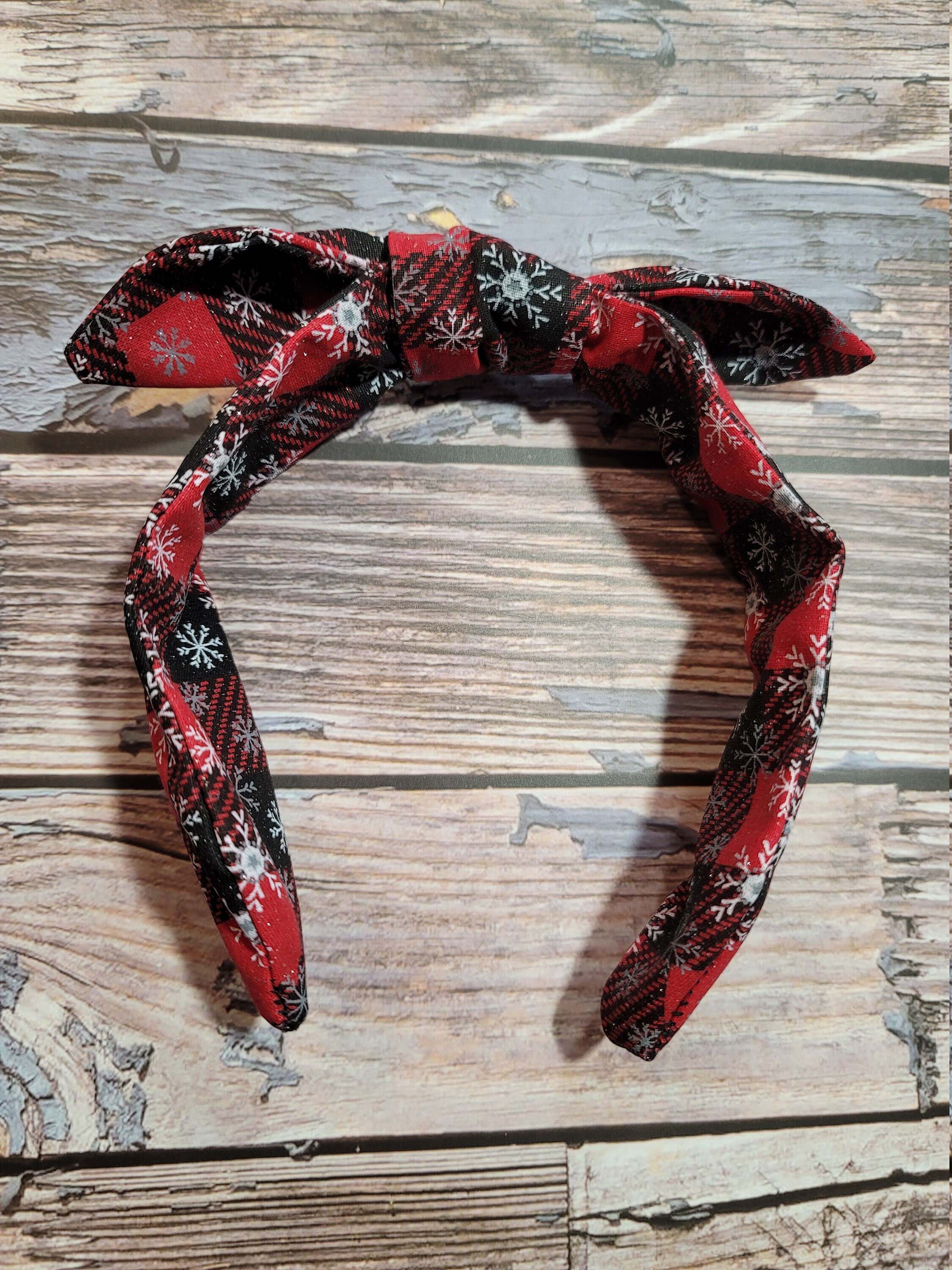 Plaid Snowflake Print Knot Christmas Headband Holiday Plaid Knot Headband | Twine and Love | Christmas  main image 3