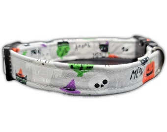 Skulls and Witches Dog Collar, Halloween Pet Collar, Custom Dog Collar, Cute Dog Collar, Pumpkin Dog Collar