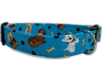 Funny Dogs Dog Collar, Blue Dog Collar, Custom Dog Collar, Cute Dog Collar, Personalized Dog Collar