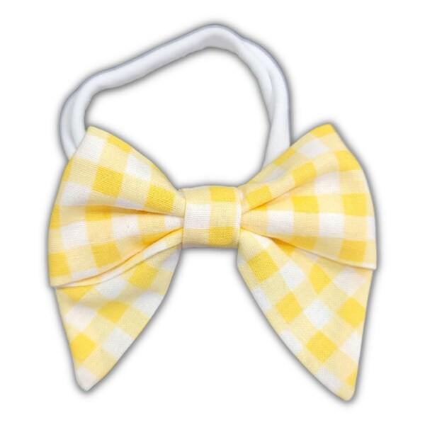 Yellow Plaid Baby Headband, Pastel Colors Sailor Bow, Plaid Bow Baby Headband, White and Yellow Pinwheel Bow