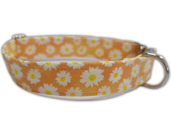White Daisy Flowers Dog Collar, Flowers Cat Collar, Custom Dog Collar, White and Yellow Dog Collar, Personalized Dog Collar