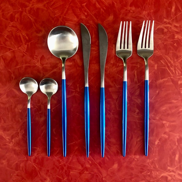 Trifecta Matte Blue Handle Silverware All 7 pieces for this price.