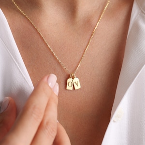 Personalized Mini Tag Necklace, 14K Gold Tag Necklace, Custom Name Tag Necklace, Initial Tag Necklace, 925 Sterling Silver, Mother's Day