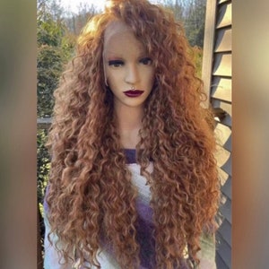 Daily WIG! Long Curly GINGER Human Hair Blend. Lace Front. Free Parting
