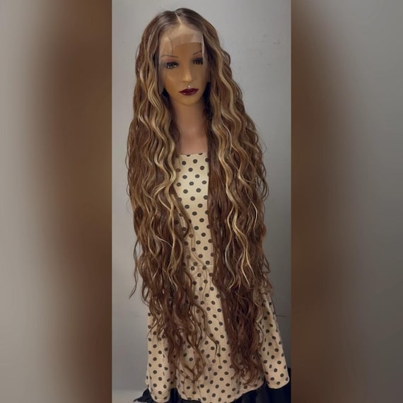 Super Long Wavy Ombre Brown Wig With Highlights – Human Hair  display picture 2