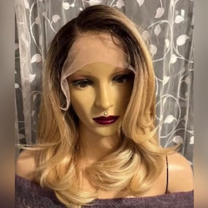 PERRUQUE quotidienne ! Cheveux blonds chauds ombrés aux épaules, mélange de cheveux humains, lacé sur le devant