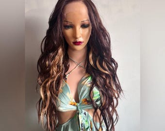 Daily Wear Wig – Long Wavy Brown Hair With Copper Mix | Lace 