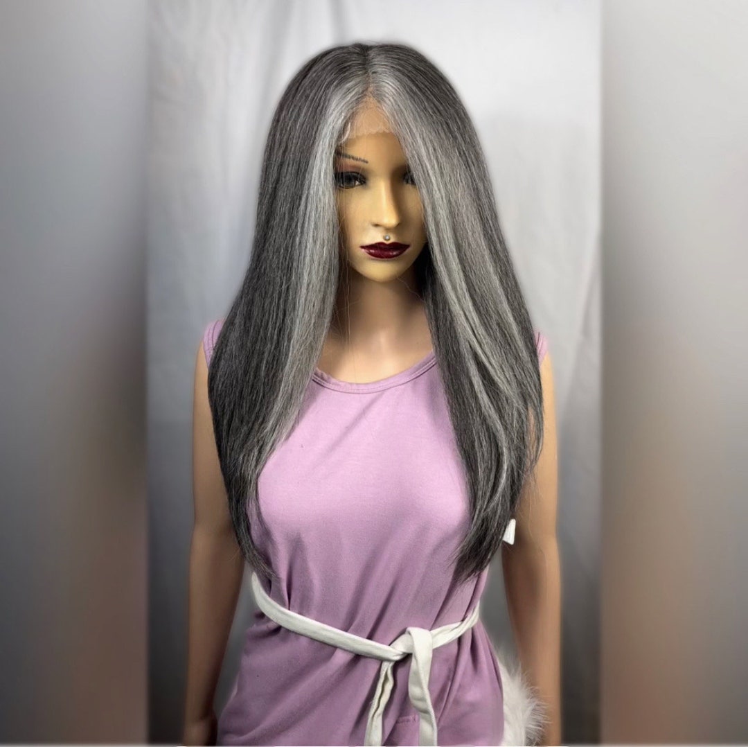 Kinky Salt and Pepper Human Hair Blend, Front Lace Daily Wig With