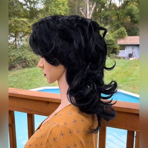 100% BRAZILIAN Human hair Daily WIG! Black wolf cut with bangs, curly mullet.