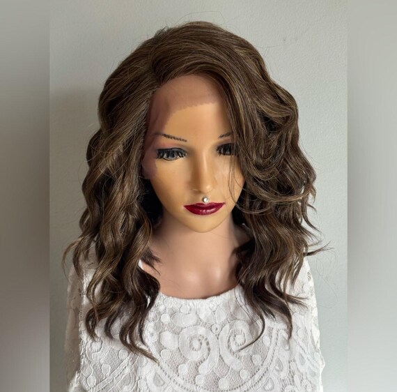 Daily WIG! Wavy Brown Bob Cut Human Hair Blend Lace Front  display picture 2