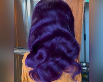 100% BRAZILIAN Human Hair Daily WIG!  Dark Purple, Lace Front, Free Parting