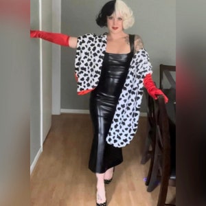 Complete cruella deVil cosplay costume Halloween dress wig gloves shawl