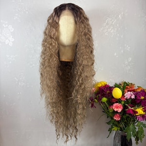 Daily WIG! 32” Long Curly Ash Blonde Human Hair Blend Lace Front | Natural Look, Free Parting, Heat-Friendly