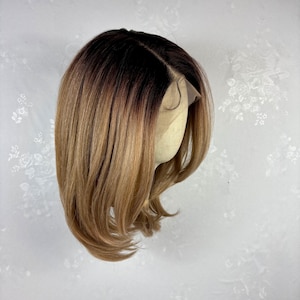 Lace Front Wig, Shoulder Length Ombre Dark Ash Blonde, Daily Wear Human Hair Blend, Natural Soft Waves