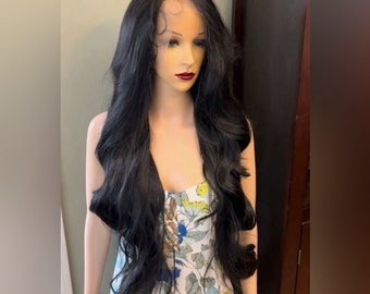 Daily Wig! Long Wavy Black Human Hair Blend Lace Front Wig  display picture 3